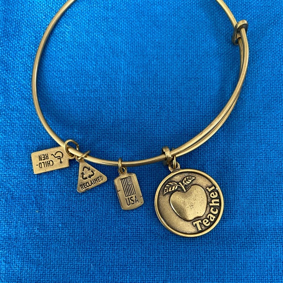Golden double wire, bangle, teacher themed bracelet, adjustable size - Picture 2 of 4